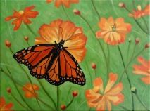 Monarch with Orange Cosmos, 9 x 12 inches